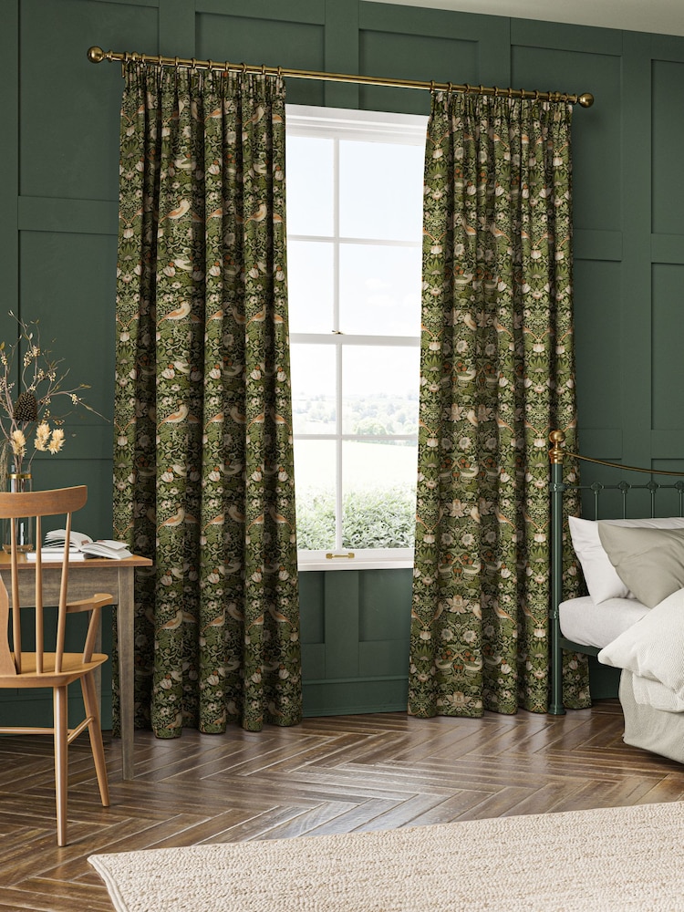 William Morris At Home Green Strawberry Thief Made to Measure Curtains - Image 2 of 9