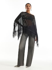 River Island Black Beaded Tassel Cape Poncho - Image 1 of 4