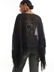 River Island Black Beaded Tassel Cape Poncho - Image 3 of 4