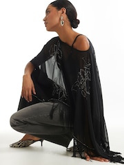 River Island Black Beaded Tassel Cape Poncho - Image 4 of 4