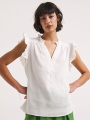 JD Williams White Cheesecloth Frill Sleeve Top - Image 3 of 4