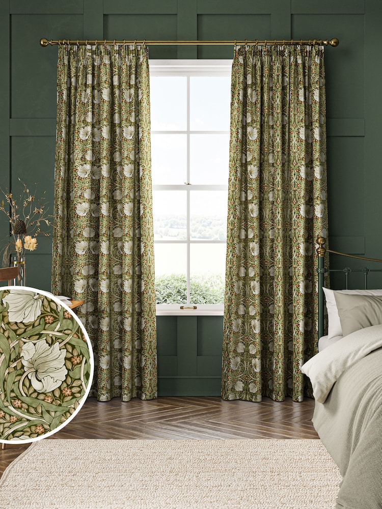 William Morris At Home Green Pimpernel Velvet Made to Measure Curtains - Image 1 of 9