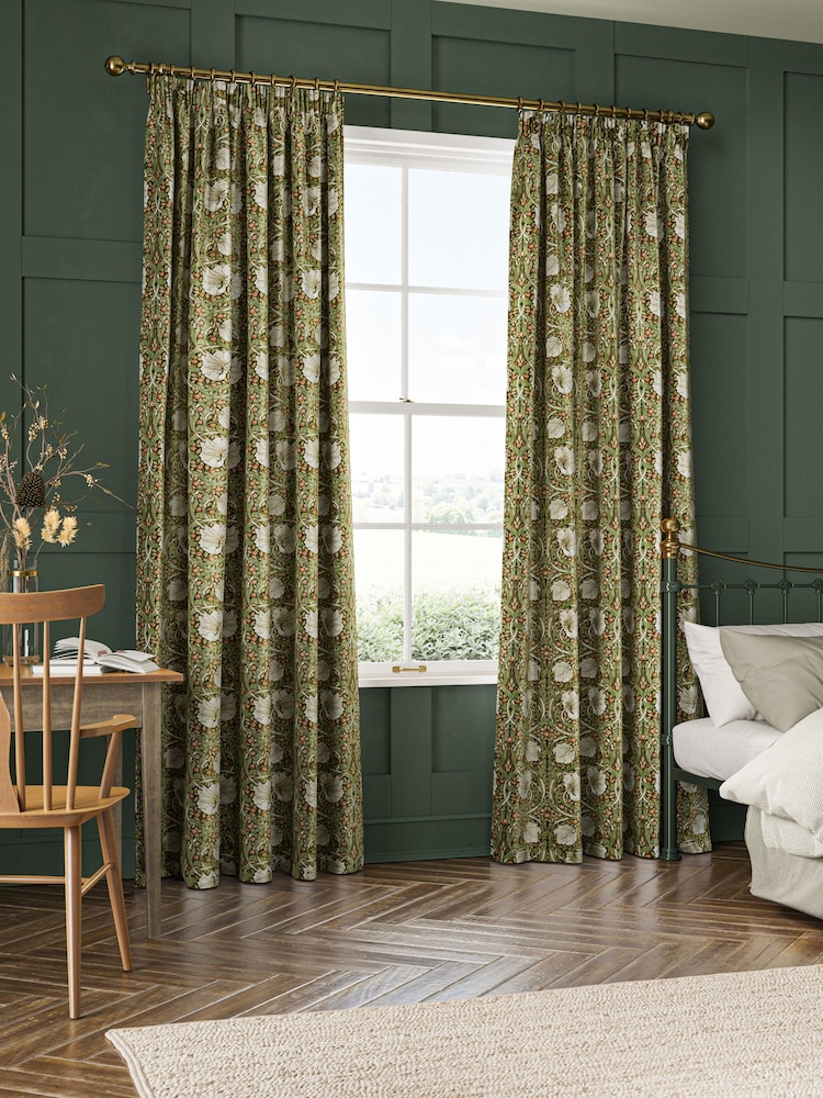 William Morris At Home Green Pimpernel Velvet Made to Measure Curtains - Image 2 of 9