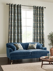 William Morris At Home Indigo Blue Pimpernel Velvet Made to Measure Curtains - Image 2 of 9