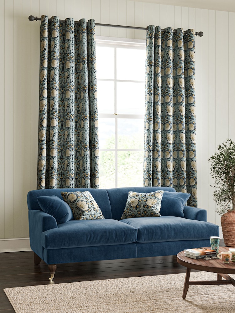 William Morris At Home Indigo Blue Pimpernel Velvet Made to Measure Curtains - Image 2 of 9