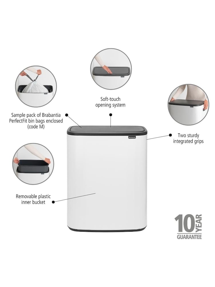 Brabantia White Bo Touch 60L Bin - Image 6 of 6