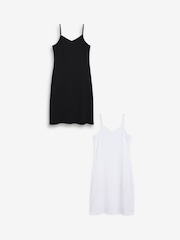 Black/White Naturally Cooling Cotton Midi Slips 2 Pack - Image 1 of 4