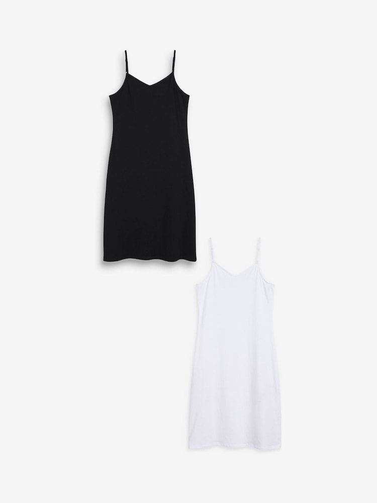 Black/White Naturally Cooling Cotton Midi Slips 2 Pack - Image 1 of 4