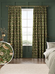 William Morris At Home Green Strawberry Thief Velvet Made to Measure Curtains - Image 1 of 9