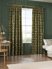 William Morris At Home Green Strawberry Thief Velvet Made to Measure Curtains - Image 2 of 9
