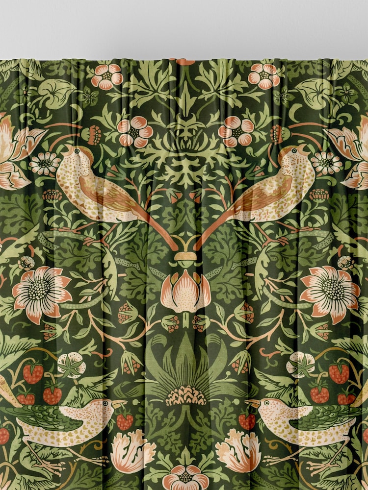William Morris At Home Green Strawberry Thief Velvet Made to Measure Curtains - Image 5 of 9