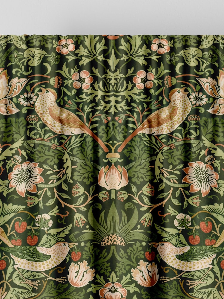 William Morris At Home Green Strawberry Thief Velvet Made to Measure Curtains - Image 6 of 9