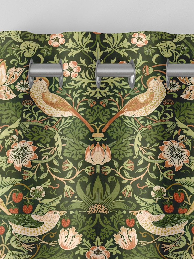 William Morris At Home Green Strawberry Thief Velvet Made to Measure Curtains - Image 7 of 9