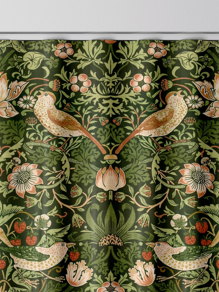 William Morris At Home Green Strawberry Thief Velvet Made to Measure Curtains - Image 8 of 9
