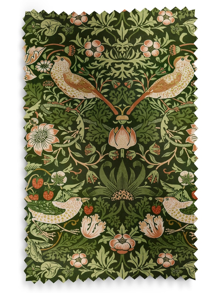 William Morris At Home Green Strawberry Thief Velvet Made to Measure Curtains - Image 9 of 9