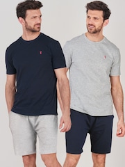 Blue/Grey 100% Cotton Jersey Pyjama Shorts Set 2 Pack - Image 1 of 2