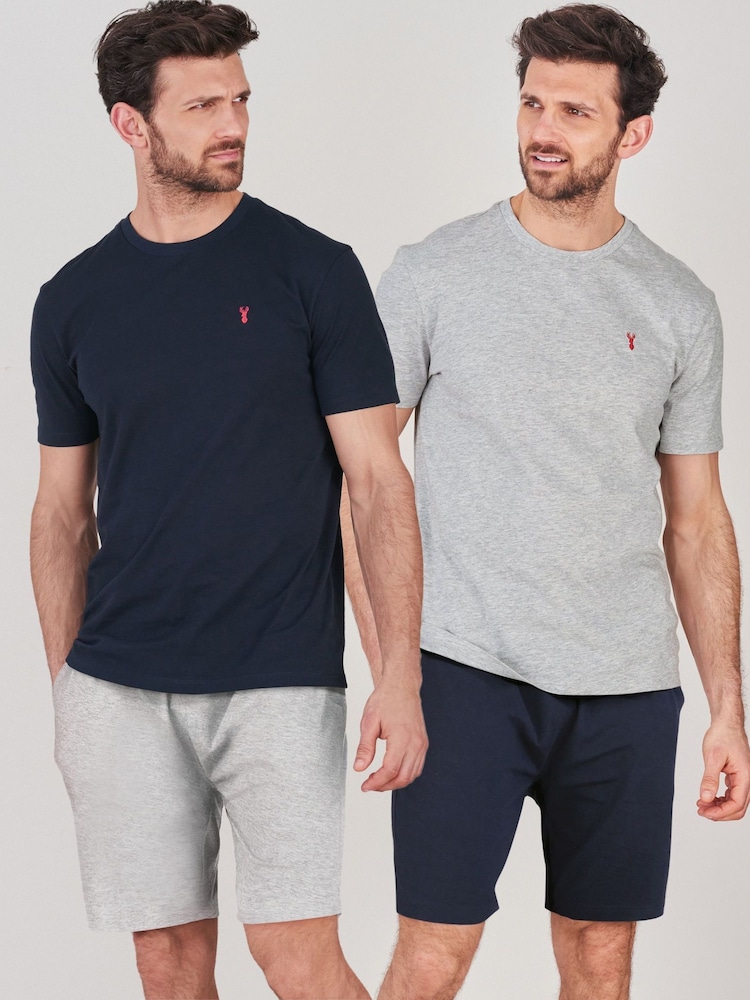 Blue/Grey 100% Cotton Jersey Pyjama Shorts Set 2 Pack - Image 1 of 2