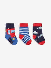 JoJo Maman Bébé Cobalt 3-Pack Emergency Vehicles Socks - Image 1 of 4
