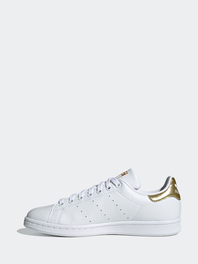 adidas Originals White/Gold Stan Smith Trainers - Image 2 of 9
