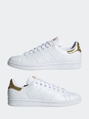 adidas Originals White/Gold Stan Smith Trainers - Image 5 of 9