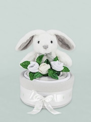 Babyblooms Grey Cake Blanket with Personalised 100% Cotton Baby Bunny Soft Toy Gift - Image 1 of 4