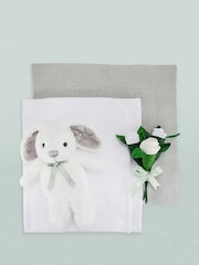 Babyblooms Grey Cake Blanket with Personalised 100% Cotton Baby Bunny Soft Toy Gift - Image 3 of 4