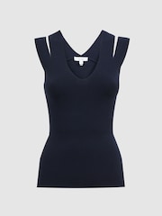 Reiss Navy Nina Fitted Double Strap Knit Vest - Image 2 of 4