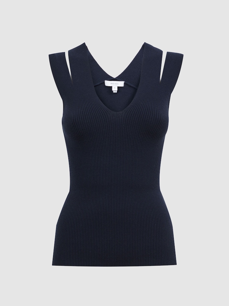 Reiss Navy Nina Fitted Double Strap Knit Vest - Image 2 of 4
