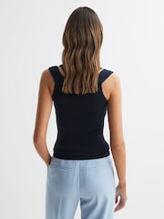 Reiss Navy Nina Fitted Double Strap Knit Vest - Image 4 of 4