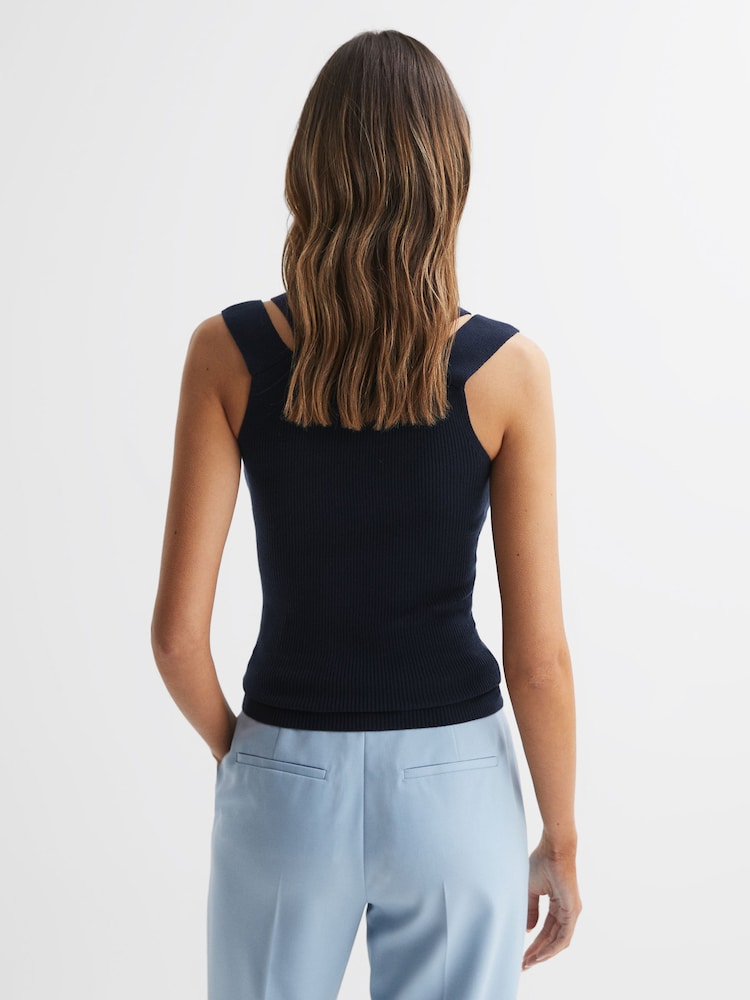 Reiss Navy Nina Fitted Double Strap Knit Vest - Image 4 of 4