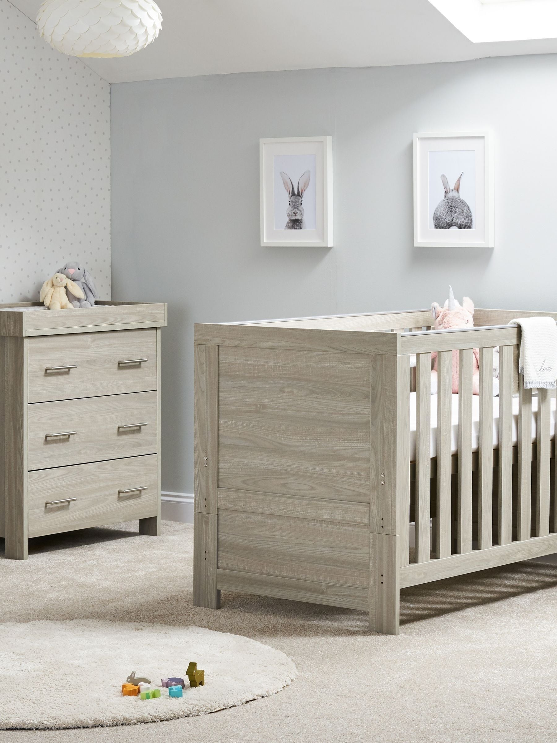 OBaby Nika 2 Piece Nursery Room Set - Grey Wash Oak Effect - Cot Bed & Changing Unit - Image 2