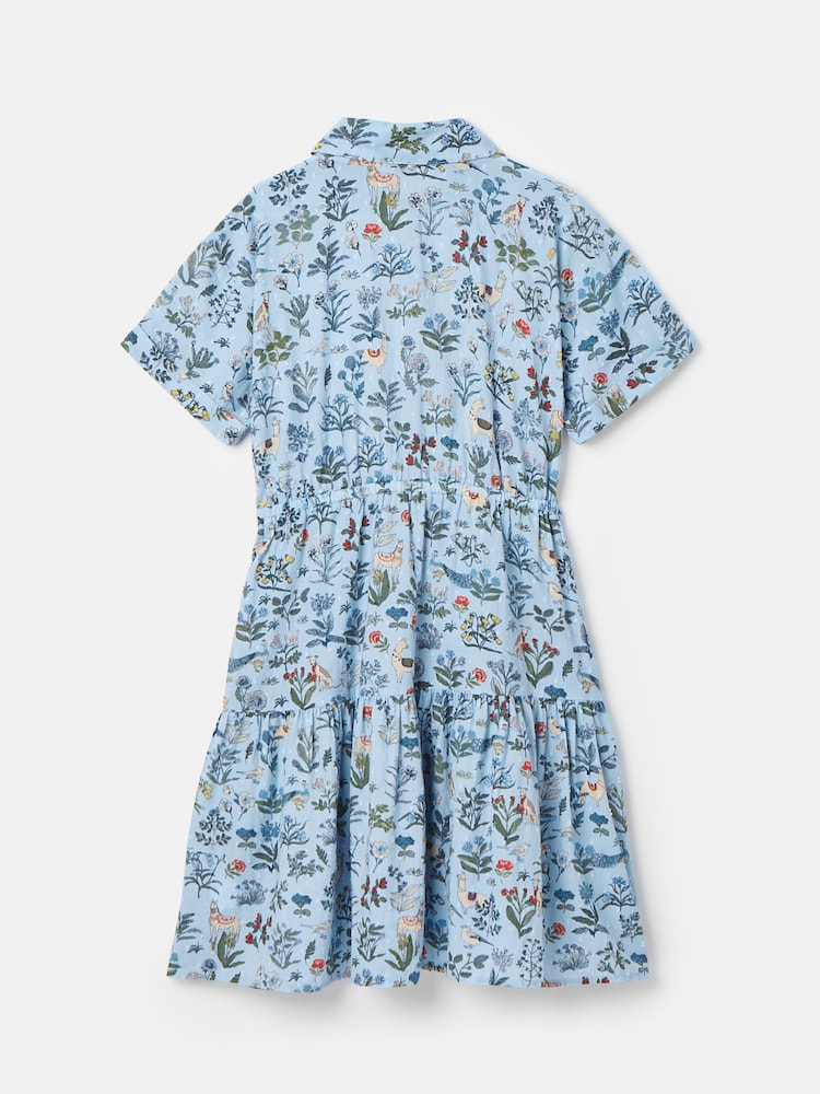 Joules Girls' Summer Blue Textured Shirt Dress - Image 2 of 5 Joules Girls' Summer Blue Textured Shirt Dress - Image 2 of 5