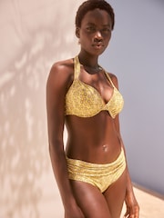 Woodblock vert citron en aluminium - Haut de bikini rembourré à bretelles et halter à armatures - Image 2 of 7