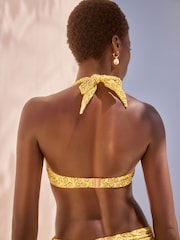 Woodblock vert citron en aluminium - Haut de bikini rembourré à bretelles et halter à armatures - Image 4 of 7