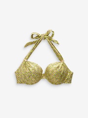 Woodblock vert citron en aluminium - Haut de bikini rembourré à bretelles et halter à armatures - Image 6 of 7