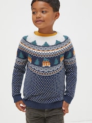 FatFace Blue Camper Yoke Fairisle Jumper - Image 1 of 4