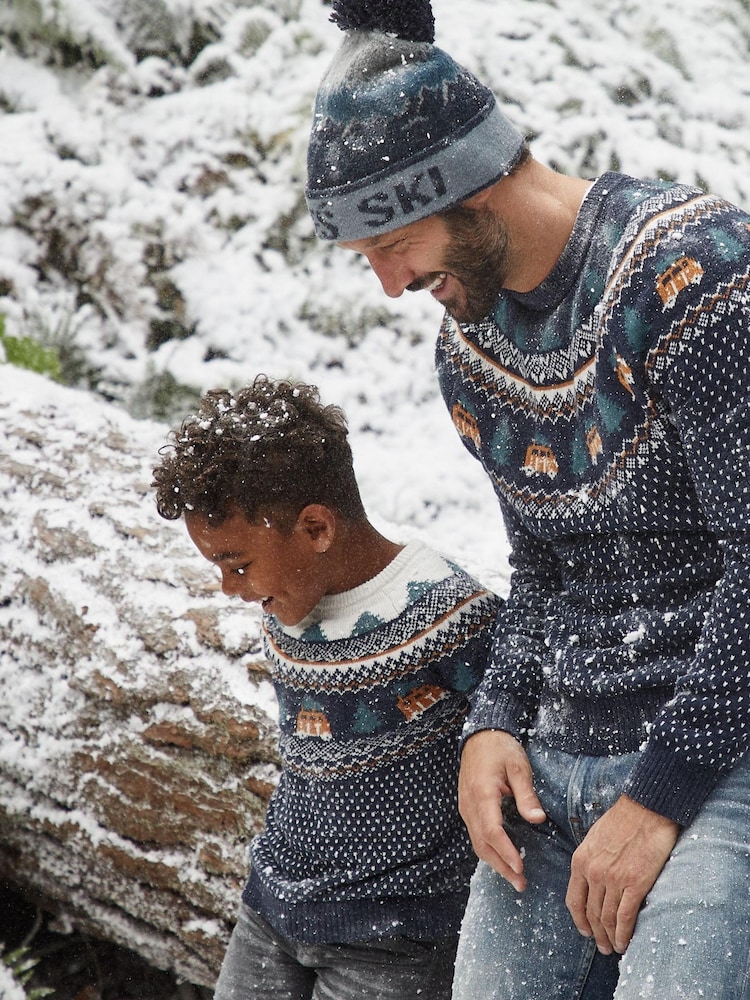 FatFace Blue Camper Yoke Fairisle Jumper - Image 4 of 4