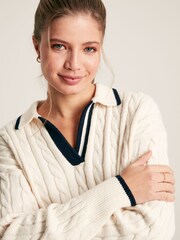Joules Vanessa Cream/Navy Cable Knit Cricket Jumper - Image 2 of 6