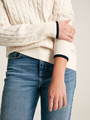 Joules Vanessa Cream/Navy Cable Knit Cricket Jumper - Image 3 of 6