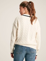 Joules Vanessa Cream/Navy Cable Knit Cricket Jumper - Image 4 of 6