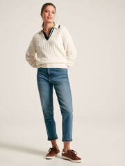Joules Vanessa Cream/Navy Cable Knit Cricket Jumper - Image 5 of 6