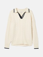 Joules Vanessa Cream/Navy Cable Knit Cricket Jumper - Image 6 of 6