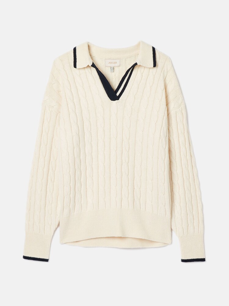 Joules Vanessa Cream/Navy Cable Knit Cricket Jumper - Image 6 of 6
