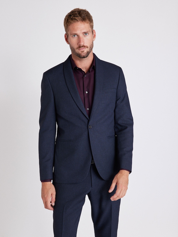 Blue Slim Fit Puppytooth Tuxedo Suit: Jacket - Image 1 of 17