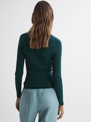 Reiss Green Sienna Ribbed Space Wool Polo Shirt - Image 4 of 5