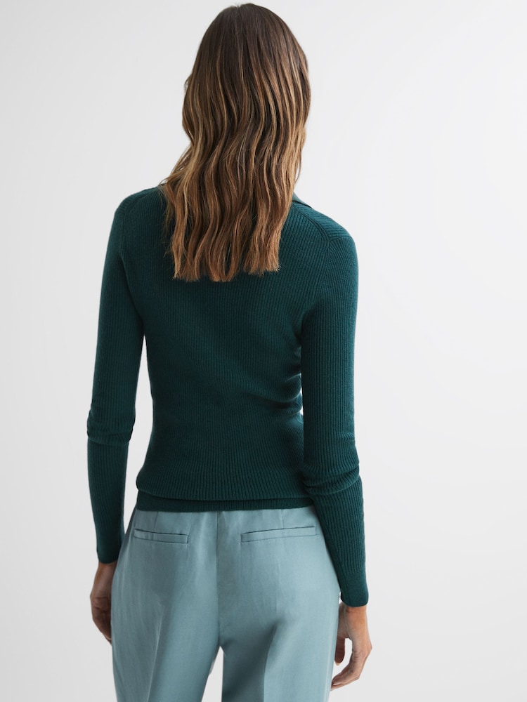 Reiss Sienna Ribbed Space Wool Polo Shirt - Image 4 of 5