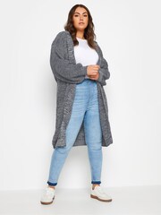 Yours Curve Blue Hooded Longline Cardigan - Image 1 of 4