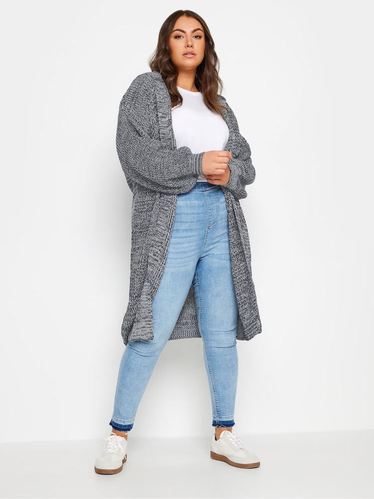 Yours Curve Blue Hooded Longline Cardigan - Image 1 of 4