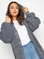 Yours Curve Blue Hooded Longline Cardigan - Image 4 of 4