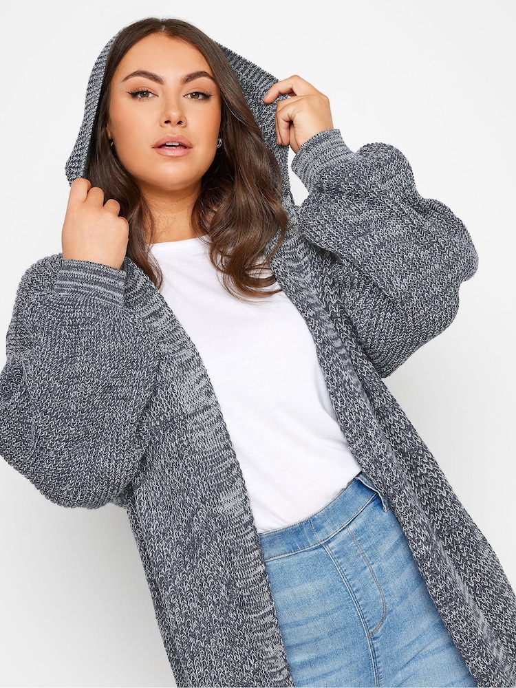 Yours Curve Blue Hooded Longline Cardigan - Image 4 of 4